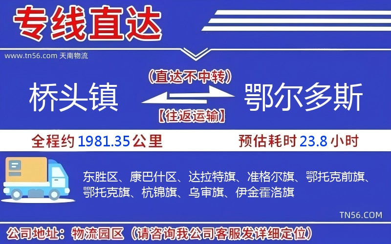 橋頭鎮(zhèn)到鄂爾多斯物流公司 橋頭鎮(zhèn)到鄂爾多斯物流公司
